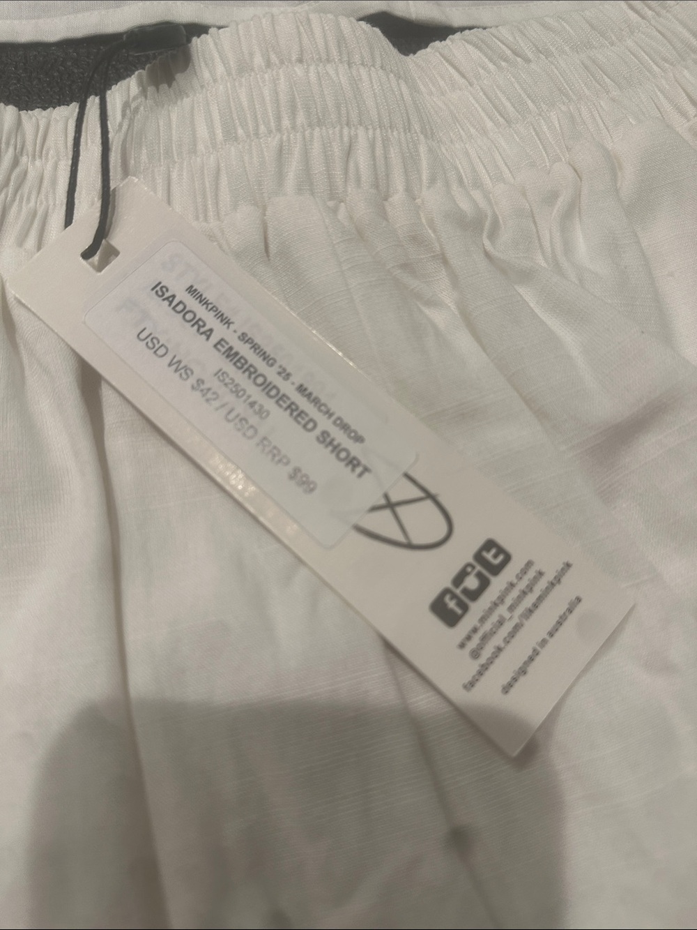 MINKPINK White High Waist Shorts Set with Blue Palm Embroidery - Picture 5 of 8